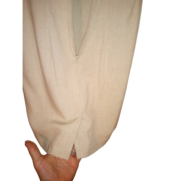 Minimalist Sleeveless Dress Tan Max Taylor Sheath Midi Zipper Office Casual  7/8 - Picture 9 of 10